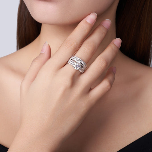 Silver ring set by Golden Heir featuring 2-carat Morganite stones, minimalist design, made of S925 silver with platinum plating.