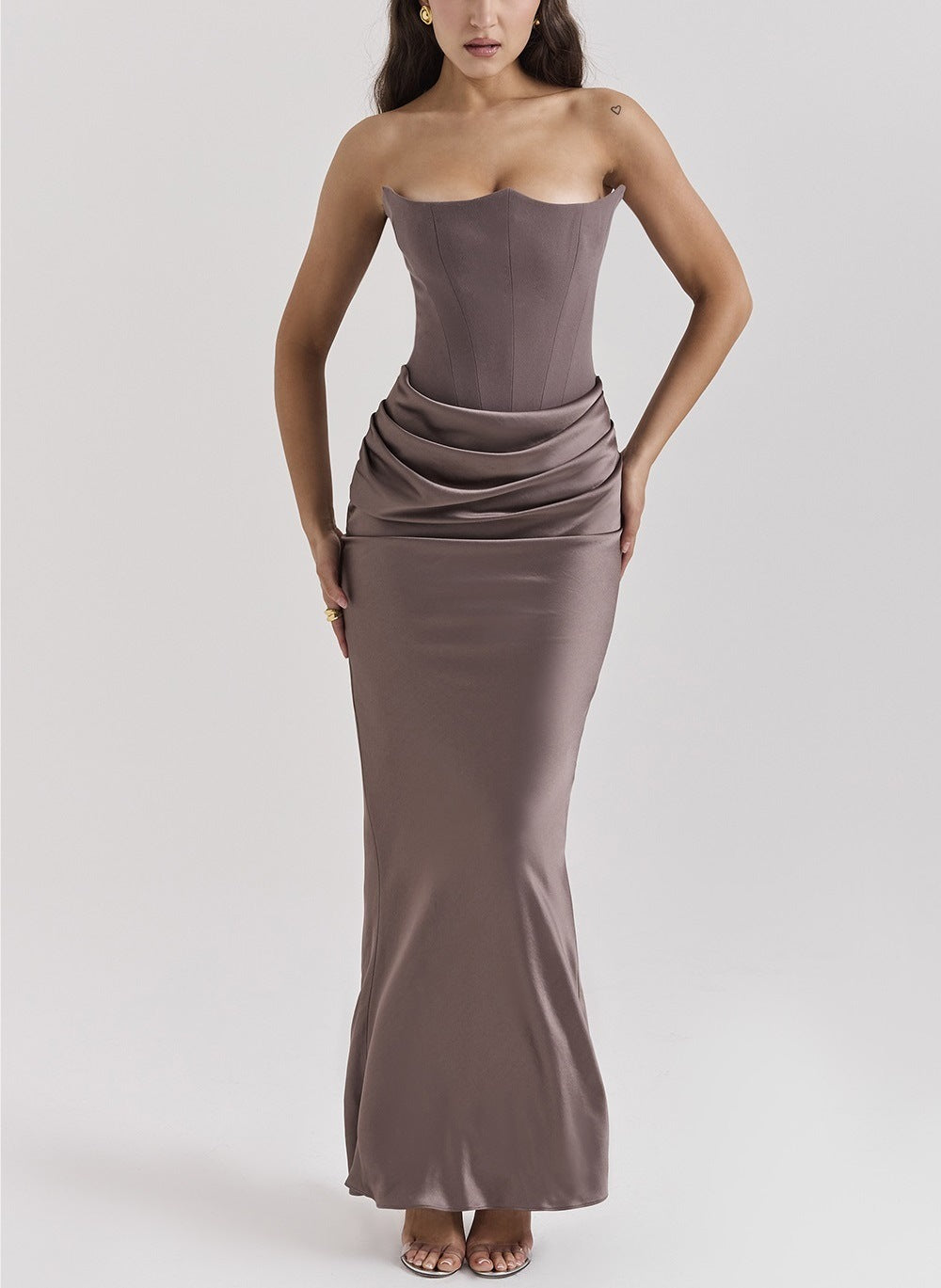 Elegant women's strapless backless evening dress by eprolo, featuring slim fit autumn and winter fashion in European and American style.