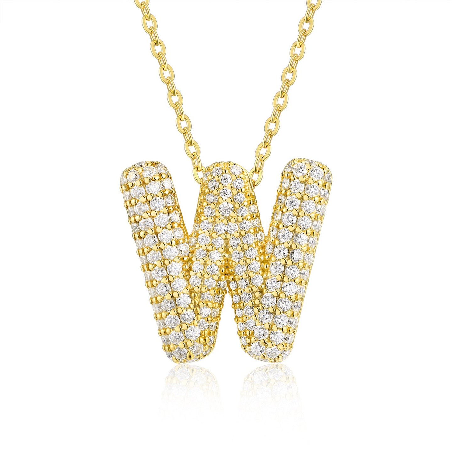 S925 silver Bubble Letter W Moissanite pendant necklace by Golden Heir, featuring a sparkling letter W charm on a delicate chain.