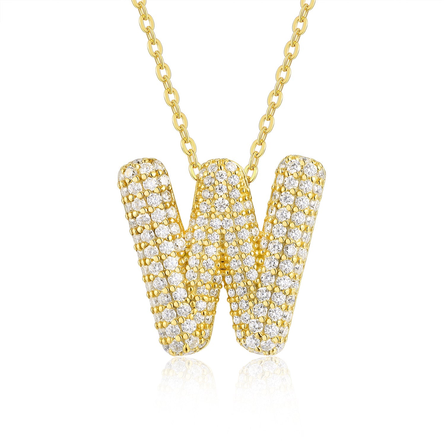 S925 silver Bubble Letter W Moissanite pendant necklace by Golden Heir, featuring a sparkling letter W charm on a delicate chain.