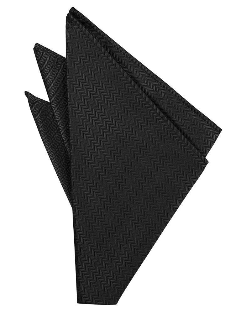 Black herringbone pocket square with a subtle textured pattern, designed for formal Tux-USA pocket squares.