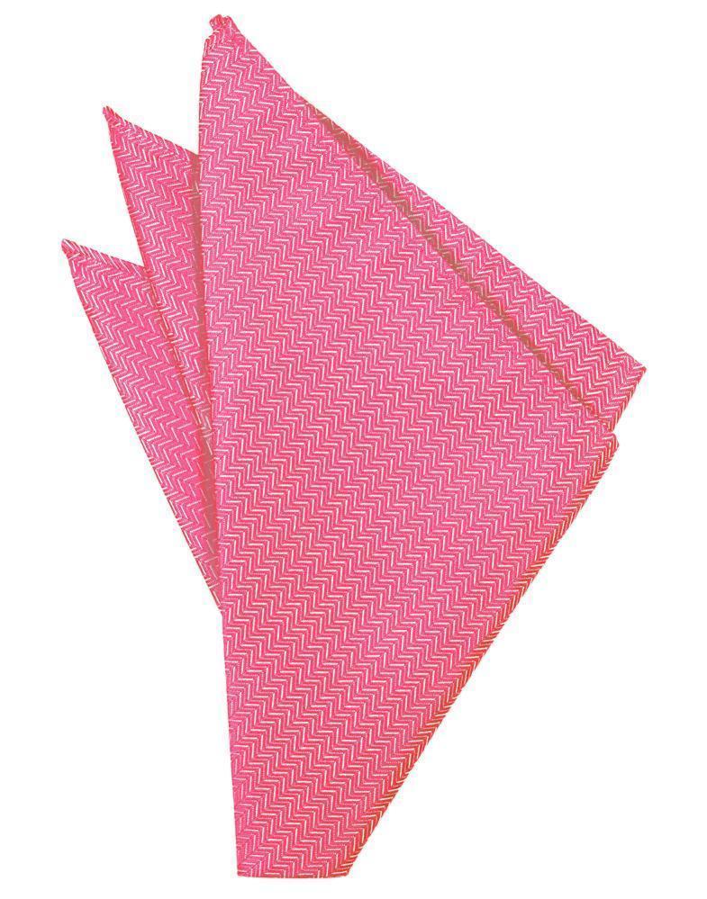 Herringbone pocket square in bubblegum pink by Tux-USA, featuring a classic herringbone pattern, neatly folded for a stylish look.