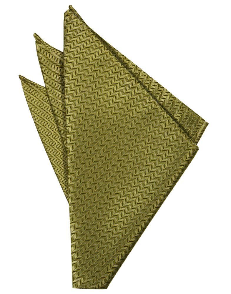 Gold herringbone pocket square from Tux-USA, showing a textured fabric with a classic pocket square fold.