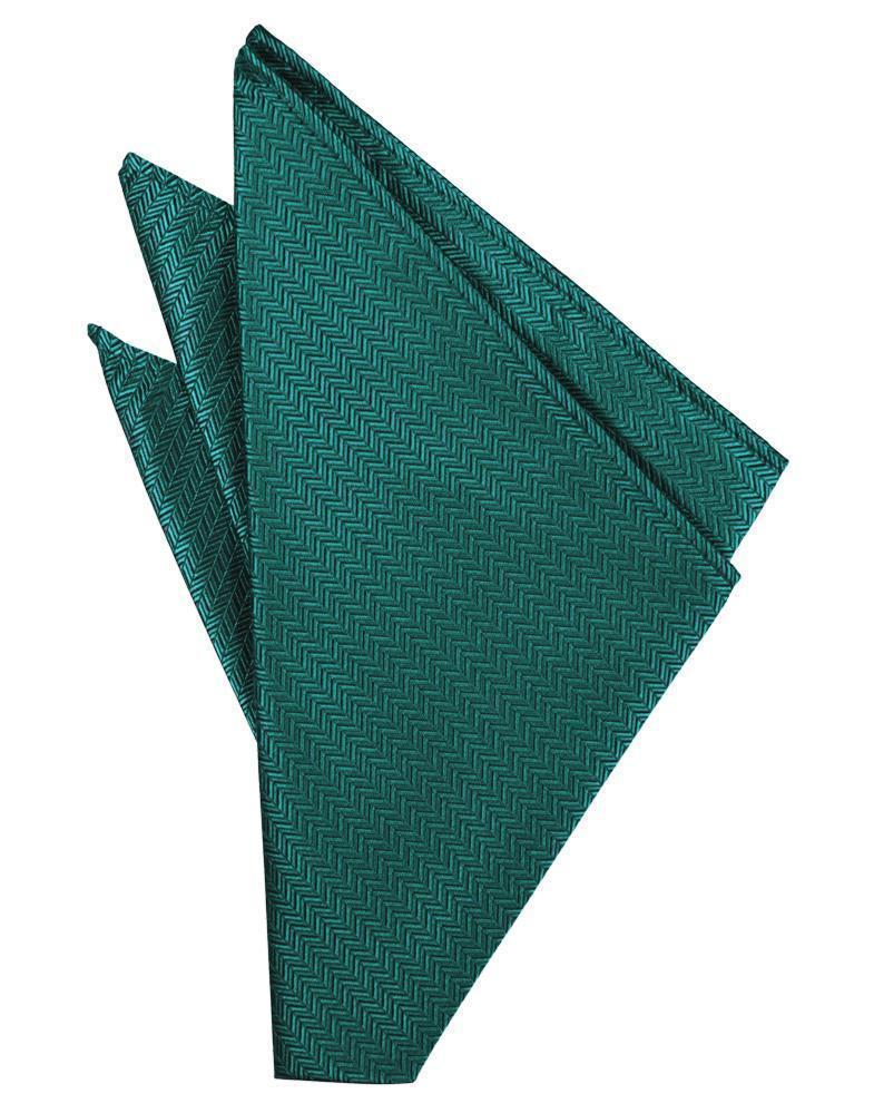 Herringbone Jade pocket square from Tux-USA, showcasing a stylish woven pattern and classic fold design for formal wear.