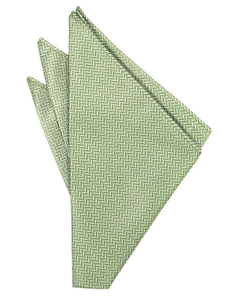 Mint herringbone pocket square from Tux-USA, showcasing a stylish pattern, neatly folded with visible edges and texture.