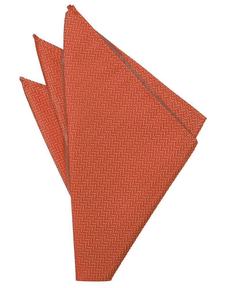 Herringbone persimmon pocket square by Tux-USA, showcasing a stylish herringbone pattern and vibrant color for formal wear.