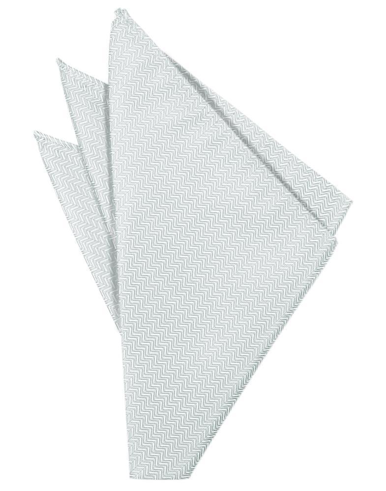 Herringbone platinum pocket square by Tux-USA, showing a close-up of the elegant woven herringbone pattern for formal accessories.