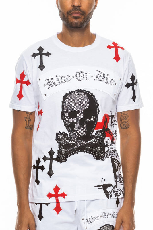 Golden Heir cotton print Chrome Cross T-shirt featuring a bold cross graphic on the front, casual and stylish men's t-shirt.