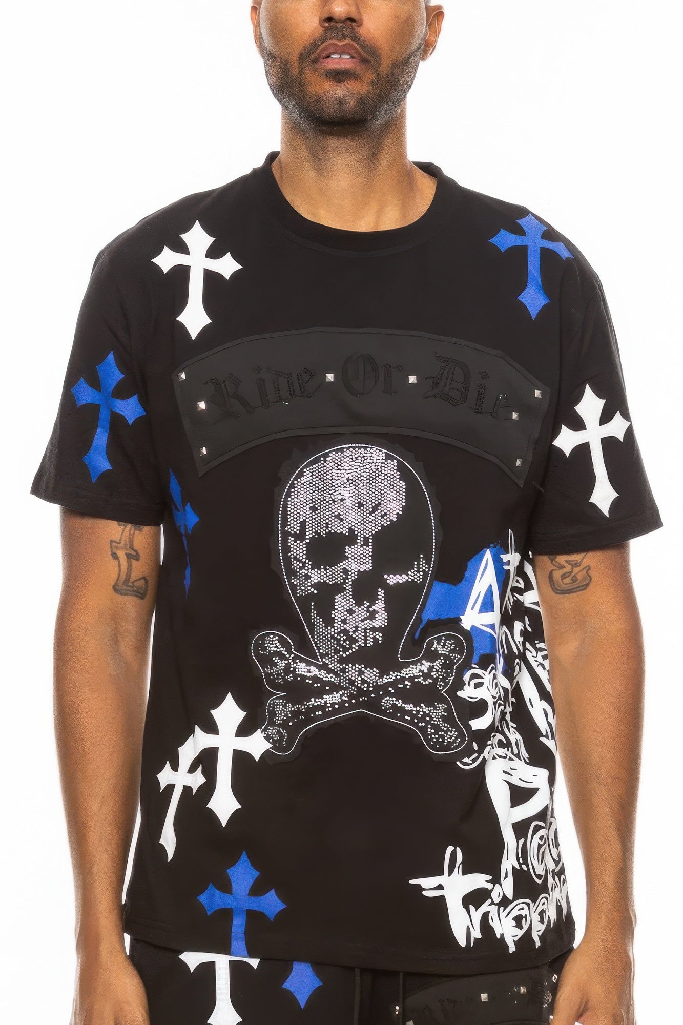 Golden Heir cotton print chrome cross T-shirt featuring a bold chrome cross design on white fabric.