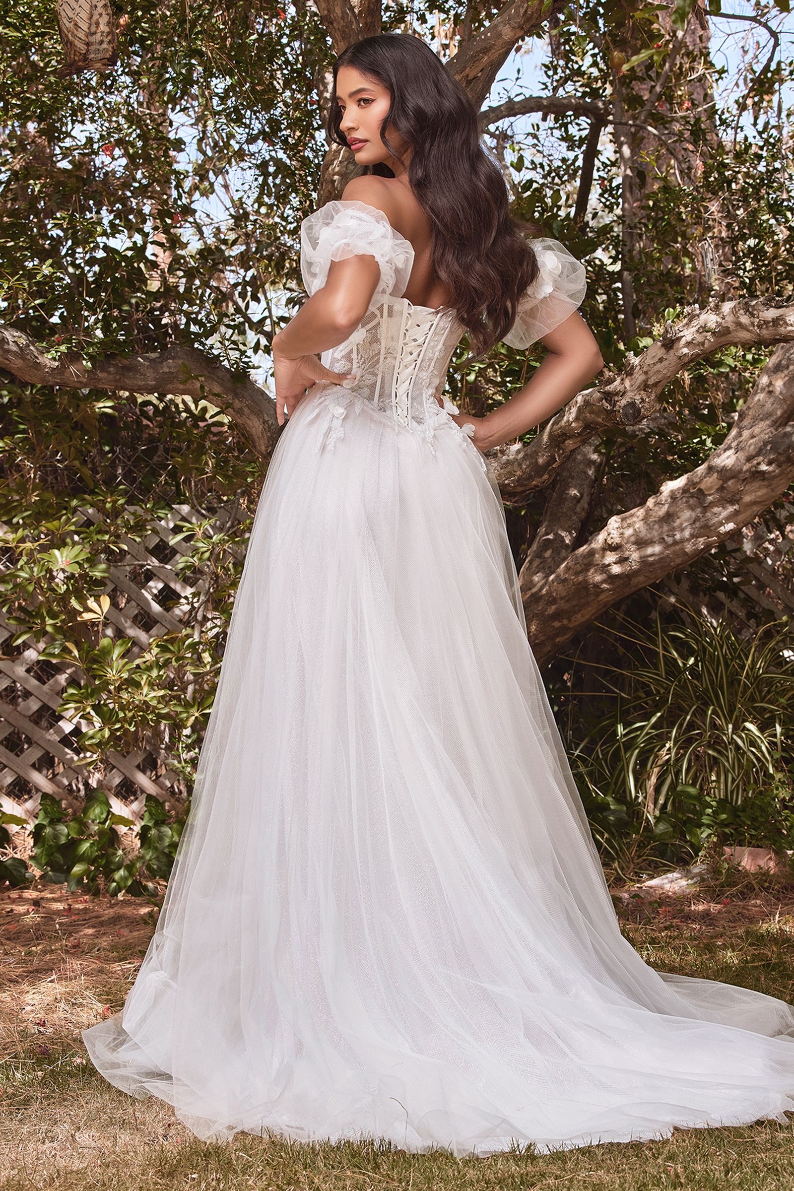 Elegant strapless floral ball gown wedding dress by Tux-USA, featuring intricate floral embroidery and a flowing skirt.