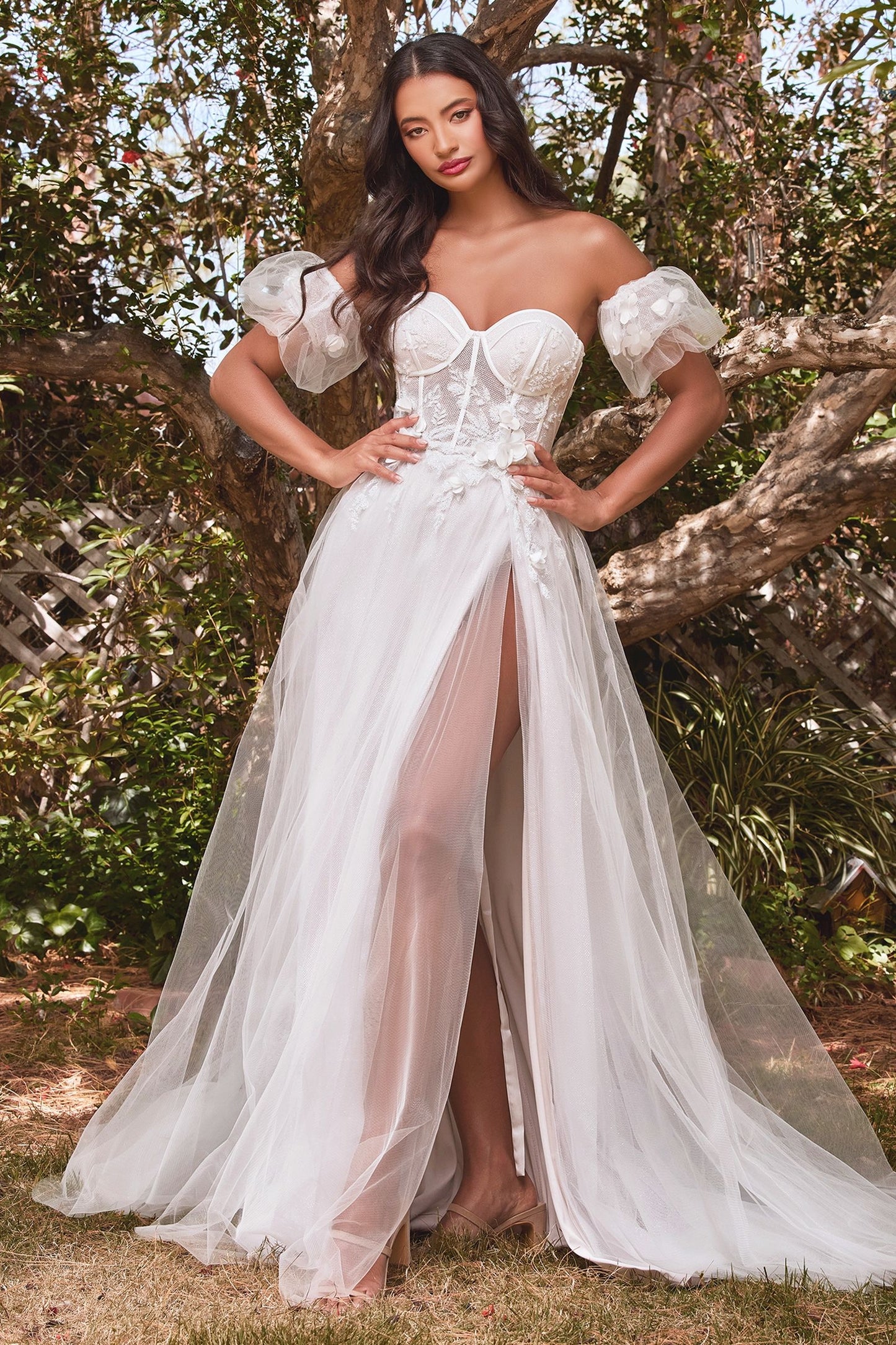 Elegant strapless floral ball gown wedding dress by Tux-USA, featuring a fitted bodice and flowing skirt for bridal elegance.