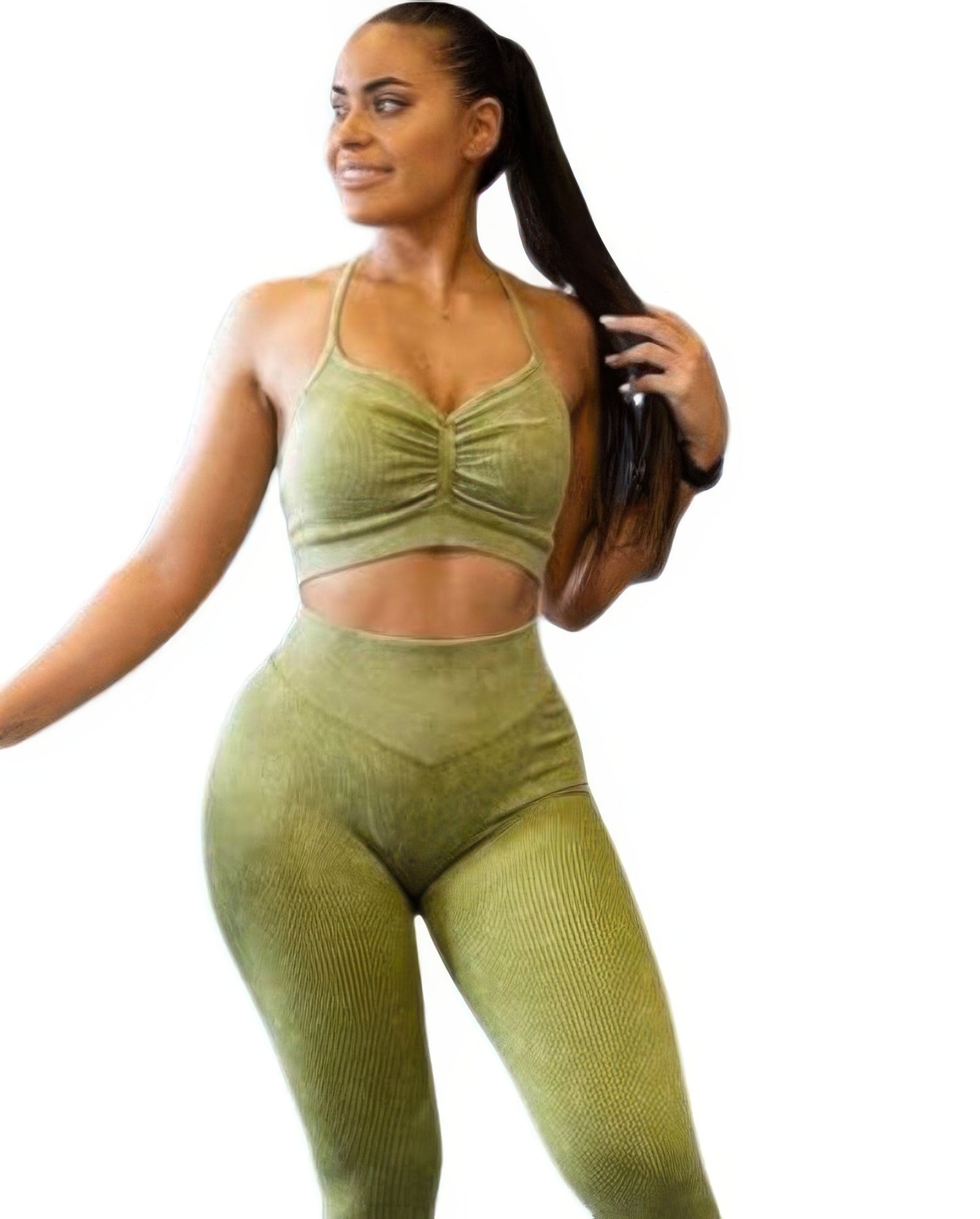 Golden Heir Sculpting Yoga Set in gold, featuring a fitted sports bra and high-waisted leggings for activewear.