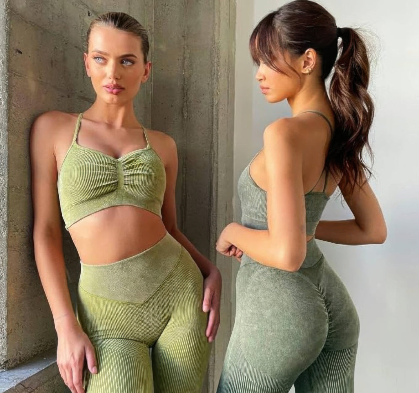 Golden Heir Sculpting Yoga Set in gold, featuring a fitted sports bra and high-waisted leggings for activewear.