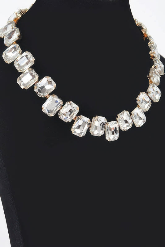 Golden Heir Elysian Prismatic Sovereign Collar, 14-inch architectural stone necklace with clear gold accents, statement jewelry piece.
