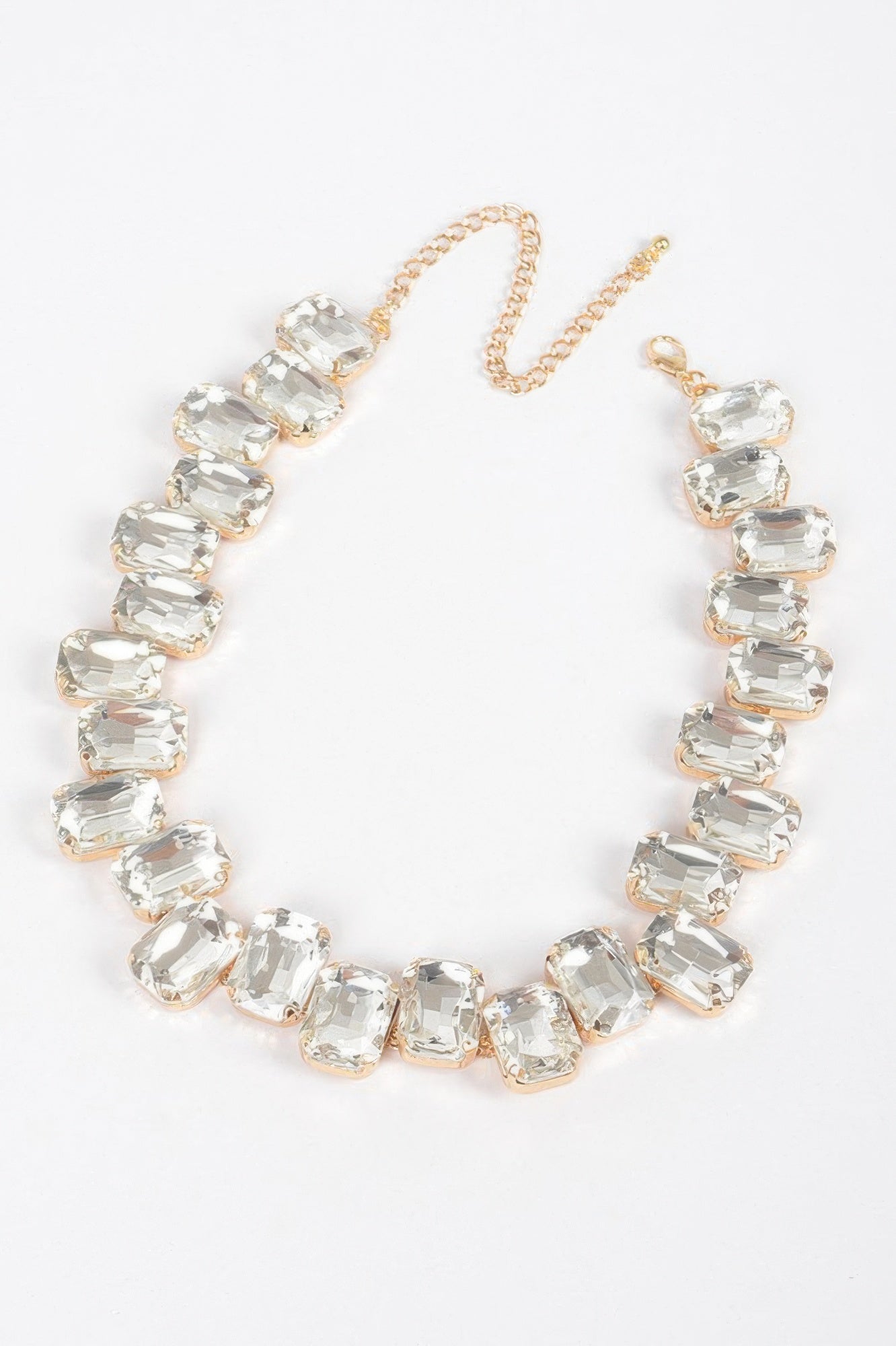 Golden Heir Elysian Prismatic Sovereign Collar, 14-inch architectural stone necklace with clear gold accents, statement jewelry piece.