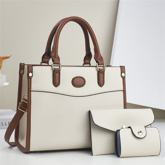 Golden Heir stylish three-piece shoulder bag set for women and mother-and-child bags, with apricot-colored bags on white background.