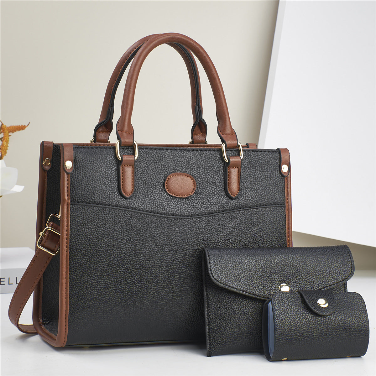 Golden Heir stylish three-piece shoulder bag set for women, including mother-and-child bags in apricot with spacious design.