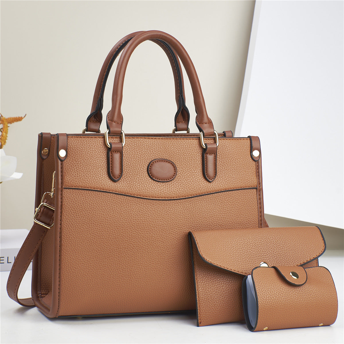 Golden Heir stylish three-piece shoulder bag set for women and mother-and-child bags in apricot with compact design.