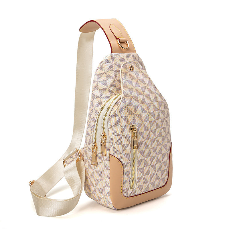 Beige men's crossbody bag by Golden Heir with large capacity, retro style, and portable chest design in a durable bag image.