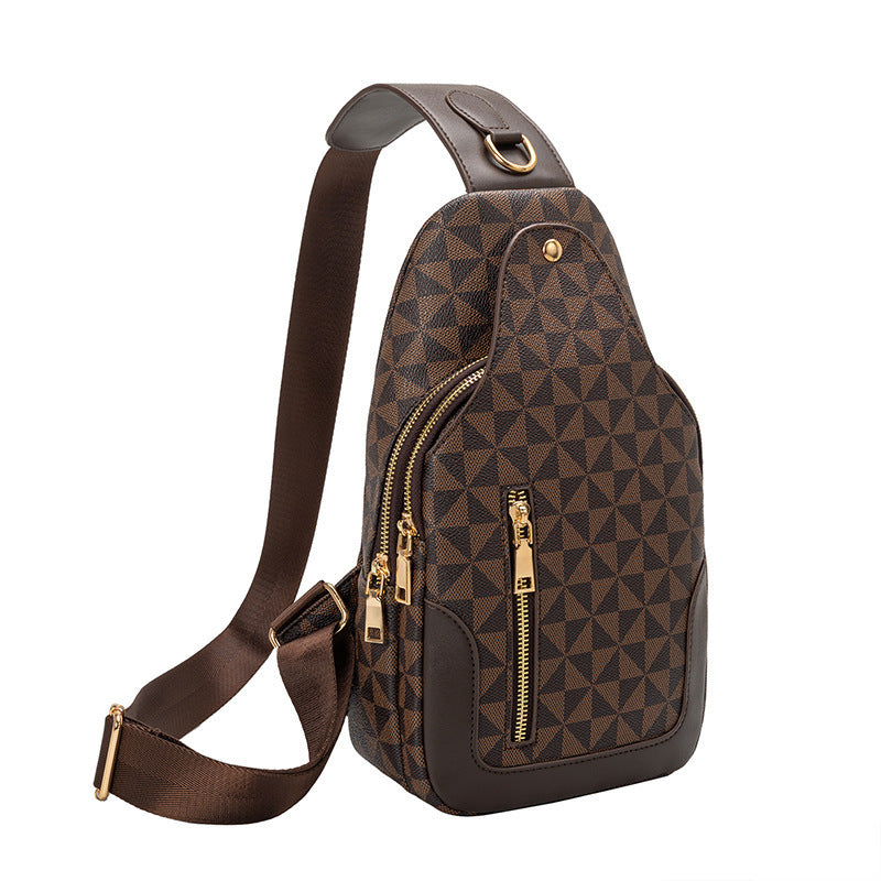 Beige men's crossbody chest bag by Golden Heir with large capacity, retro style, and portable design for everyday use.