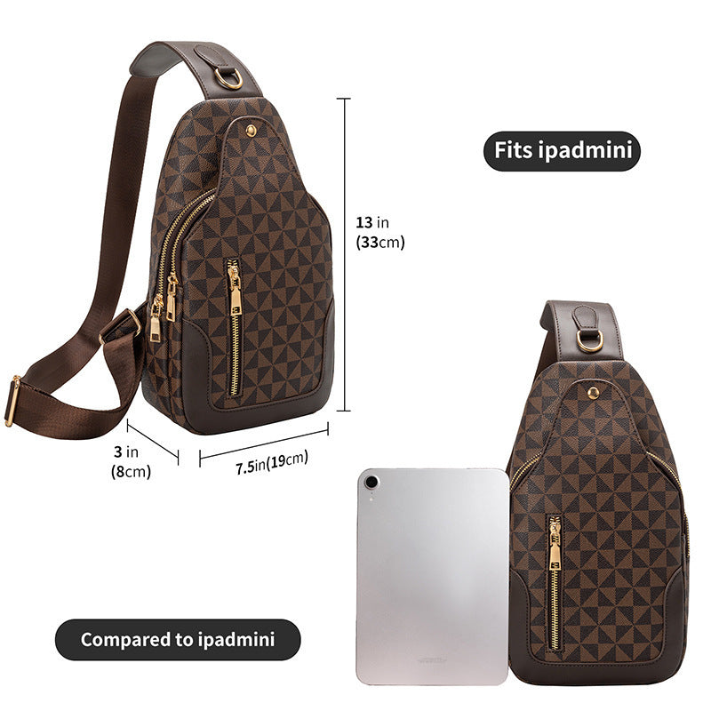 Beige men's crossbody chest bag by Golden Heir, large-capacity retro-style portable bag with multiple compartments.