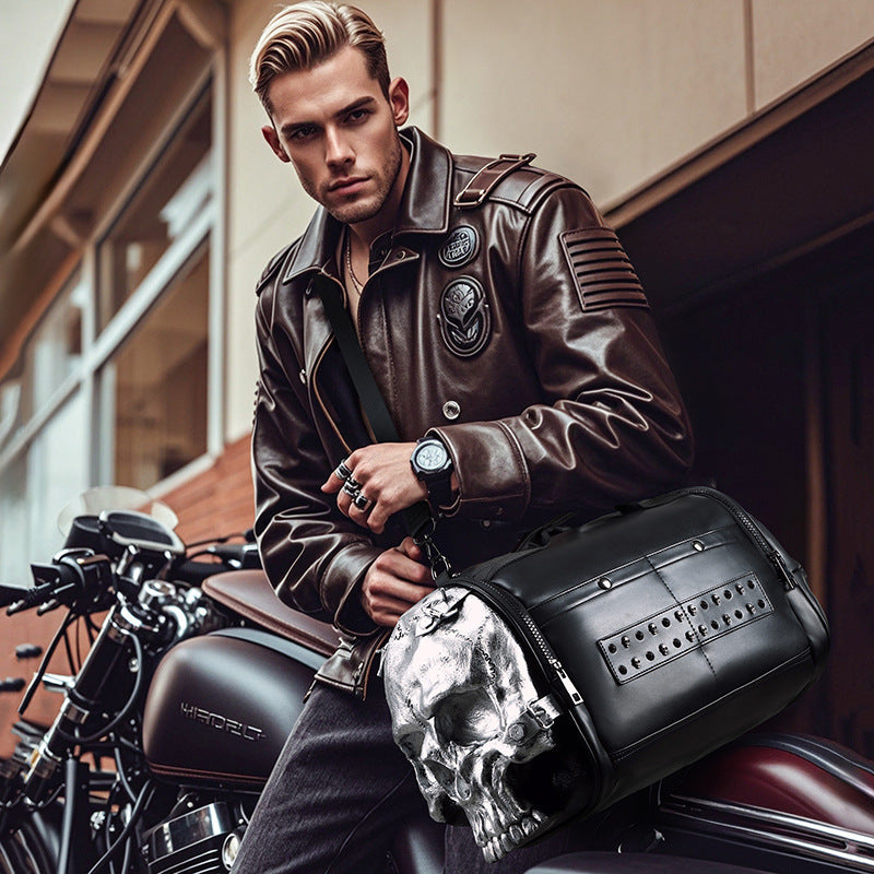 Black Golden Heir crossbody bag with a three-dimensional cool skull design, portable and trendy for travel and everyday use.