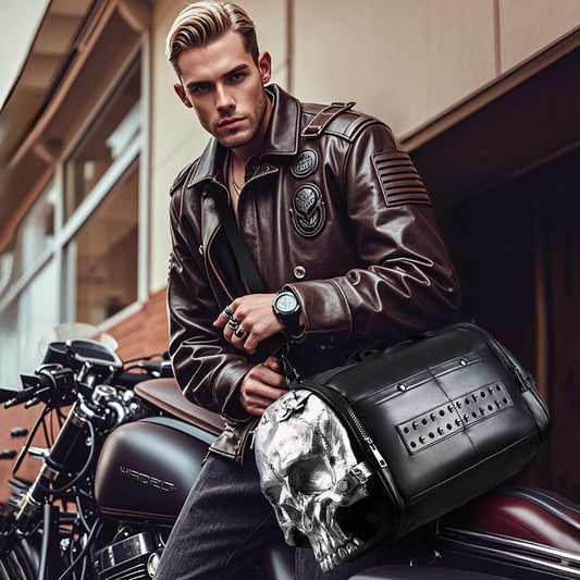 Black Golden Heir crossbody bag with a three-dimensional cool skull design, portable and trendy for travel and everyday use.