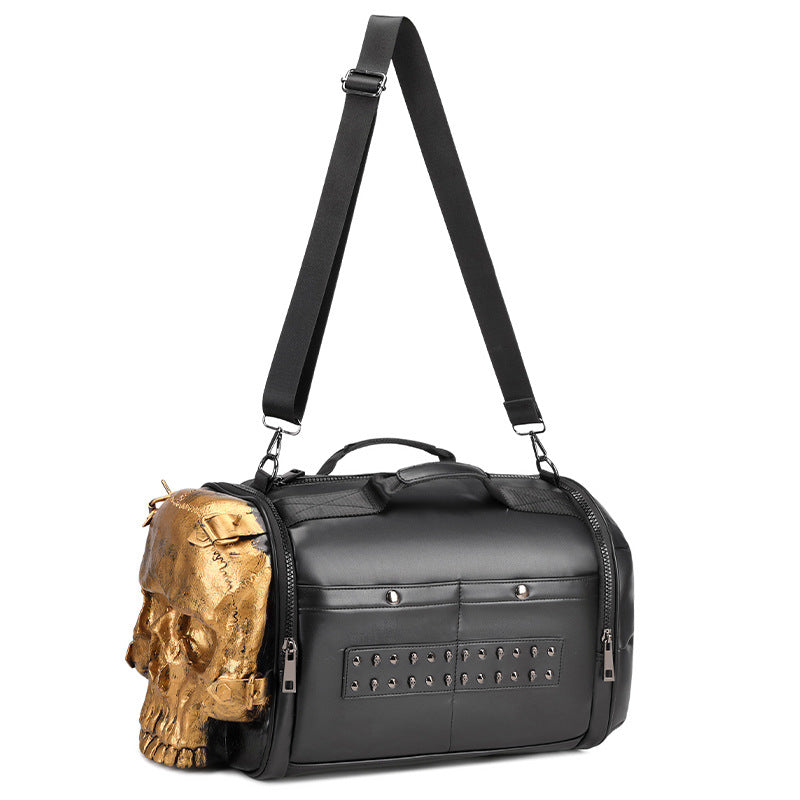 Black Golden Heir skull crossbody bag with three-dimensional design, portable and trendy for travel and everyday use.