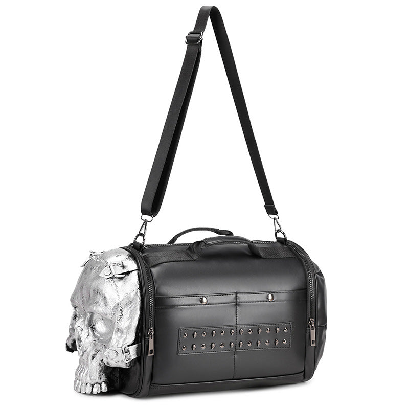 Black Golden Heir skull crossbody bag with three-dimensional trendy design, portable travel bag for single-room use.