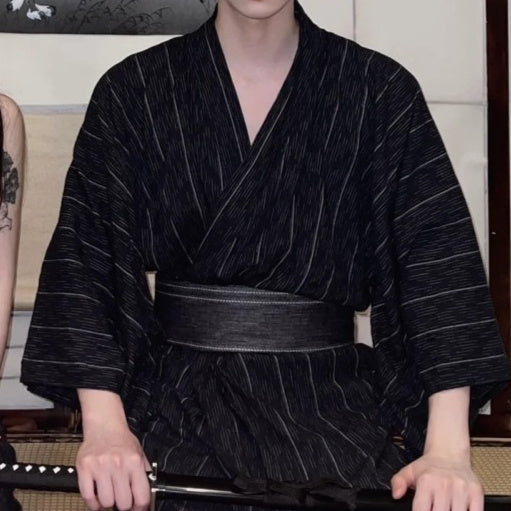 Golden Heir men's traditional Japanese kimono bath robe with belt, free size, formal wear, comfortable and elegant for men.