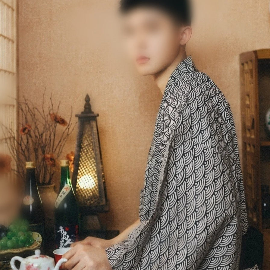 Golden Heir men's traditional Japanese kimono bath robe with belt, free size, featuring elegant formal wear design and intricate patterns.