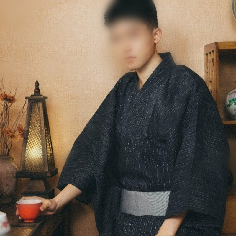 Golden Heir men's traditional Japanese kimono bath robe with belt, free size, formal wear, soft fabric, and intricate design.