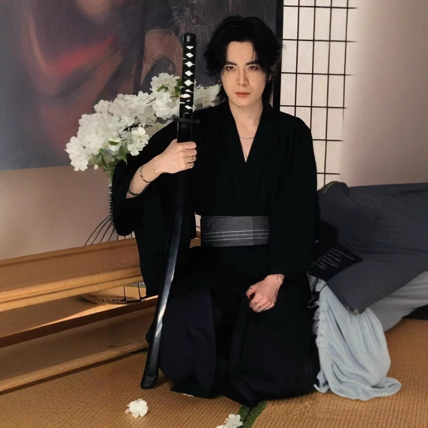 Men's traditional Japanese kimono bath robe by Golden Heir, belt-free, formal wear, in a classic design suitable for men.