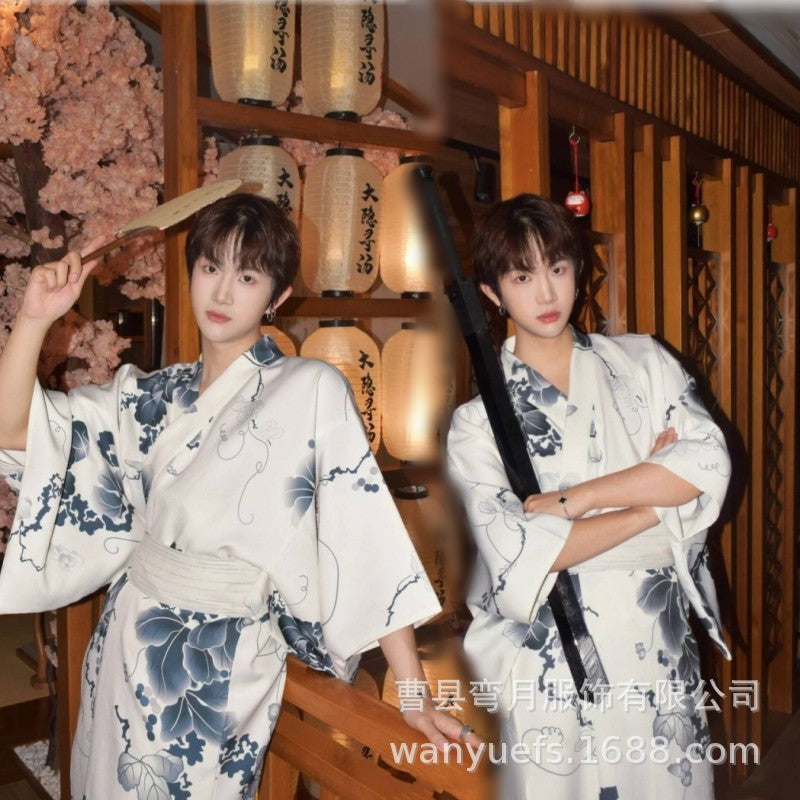 Golden Heir men's traditional Japanese kimono bath robe with belt, free size, formal wear, soft fabric and elegant design.
