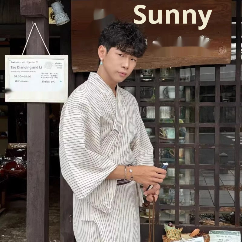 Golden Heir men's traditional Japanese kimono bath robe with belt, free size, formal wear, soft fabric and elegant design.