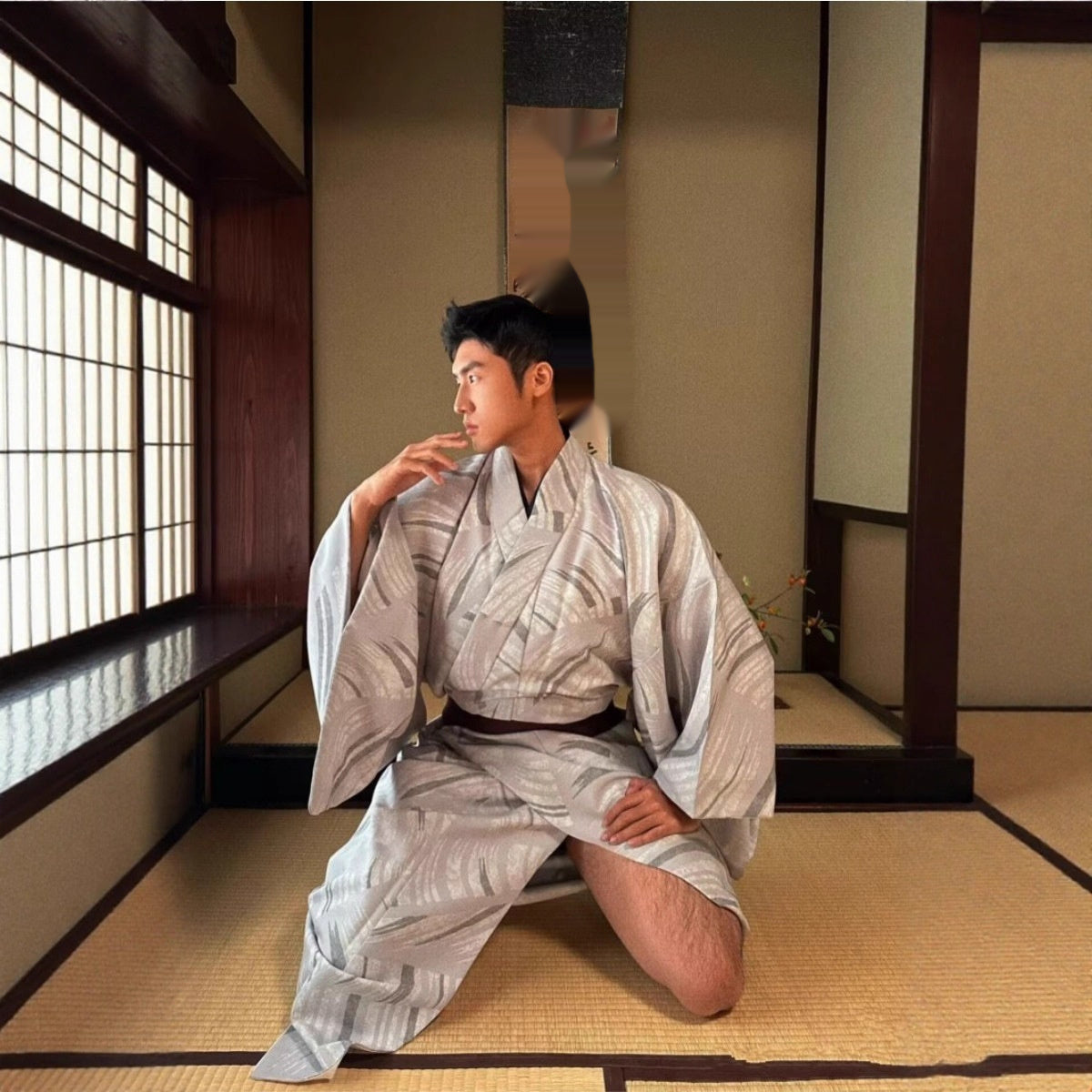 Golden Heir men's traditional Japanese kimono bath robe with belt, casual and formal wear, free size, elegant and comfortable.