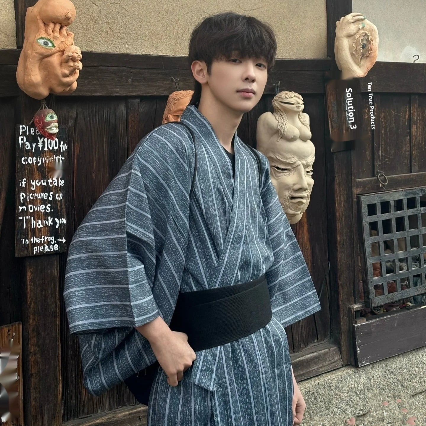 Golden Heir men's traditional Japanese kimono bath robe with belt, free size, featuring elegant formal wear design.