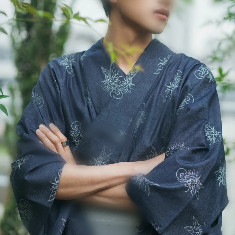 Golden Heir men's traditional Japanese kimono bath robe with belt, free size, featuring classic formal wear design.