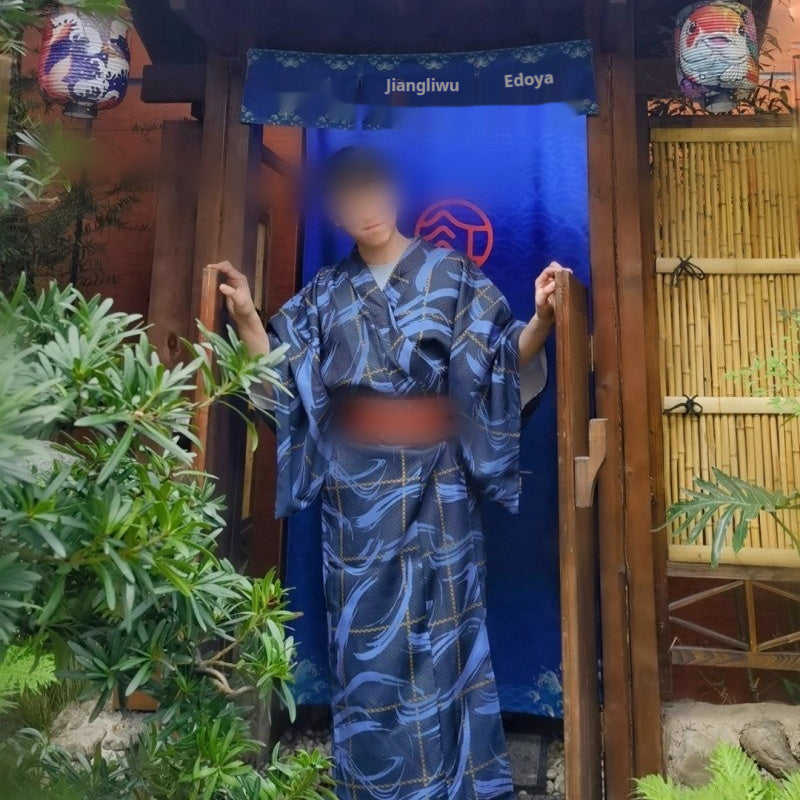 Golden Heir men's traditional Japanese kimono bath robe with belt, casual and formal wear, free size, elegant and comfortable.