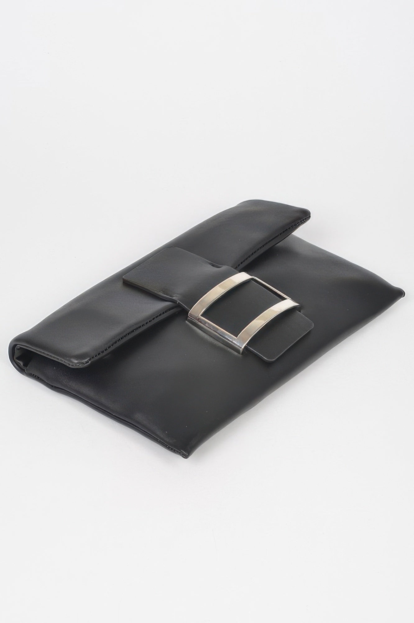 Golden Heir metallic faux leather clutch bag with a buckle detail, black color, stylish and compact for evening occasions.