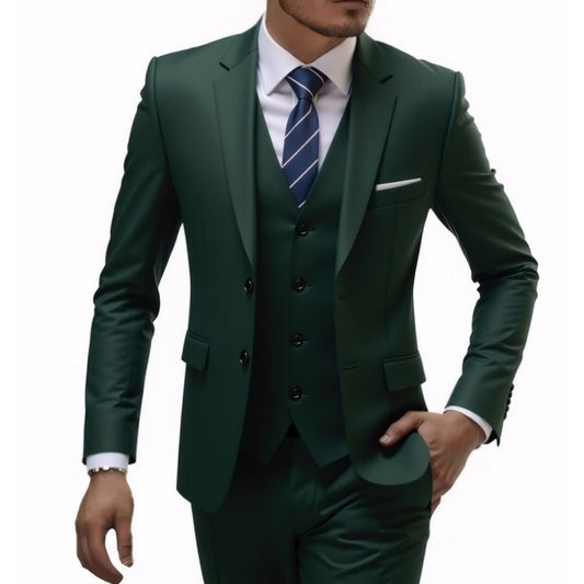Golden Heir three-piece men's wedding best man suit with army green blazer, dress shirt, and trousers, 2XL size.