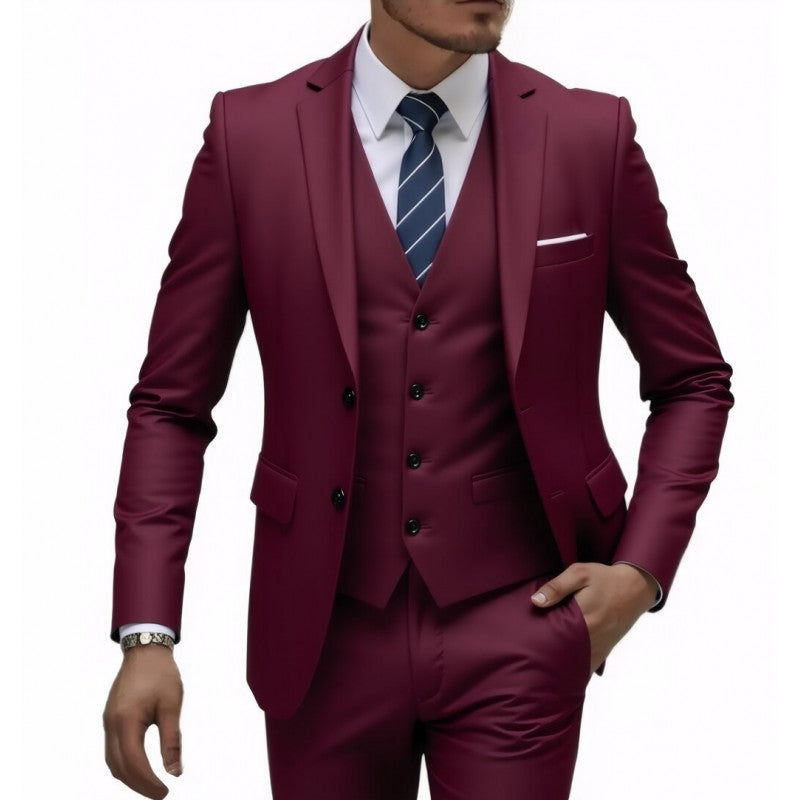 Army green three-piece men's wedding best man suit blazer set by Golden Heir, featuring tailored design and classic style.