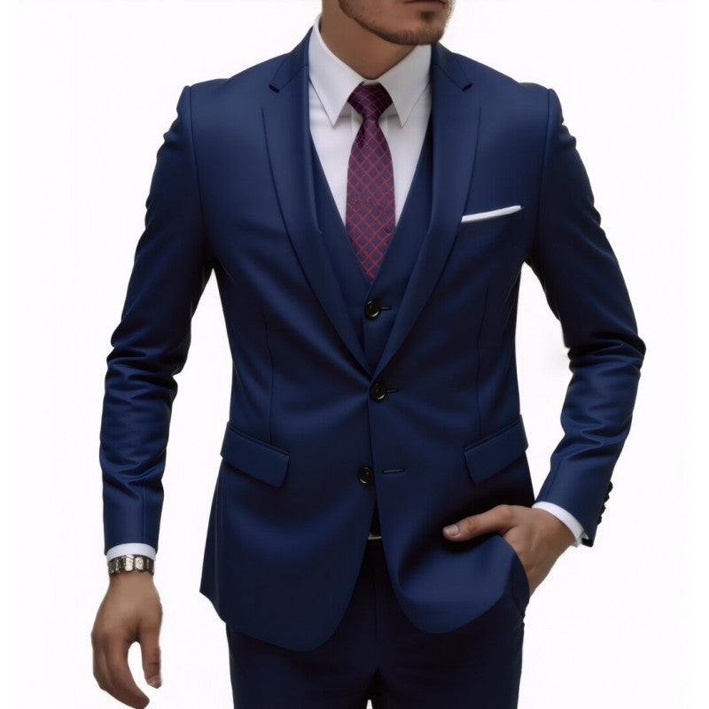Army green three-piece men's wedding best man suit blazer set by Golden Heir, featuring tailored fit and stylish design.