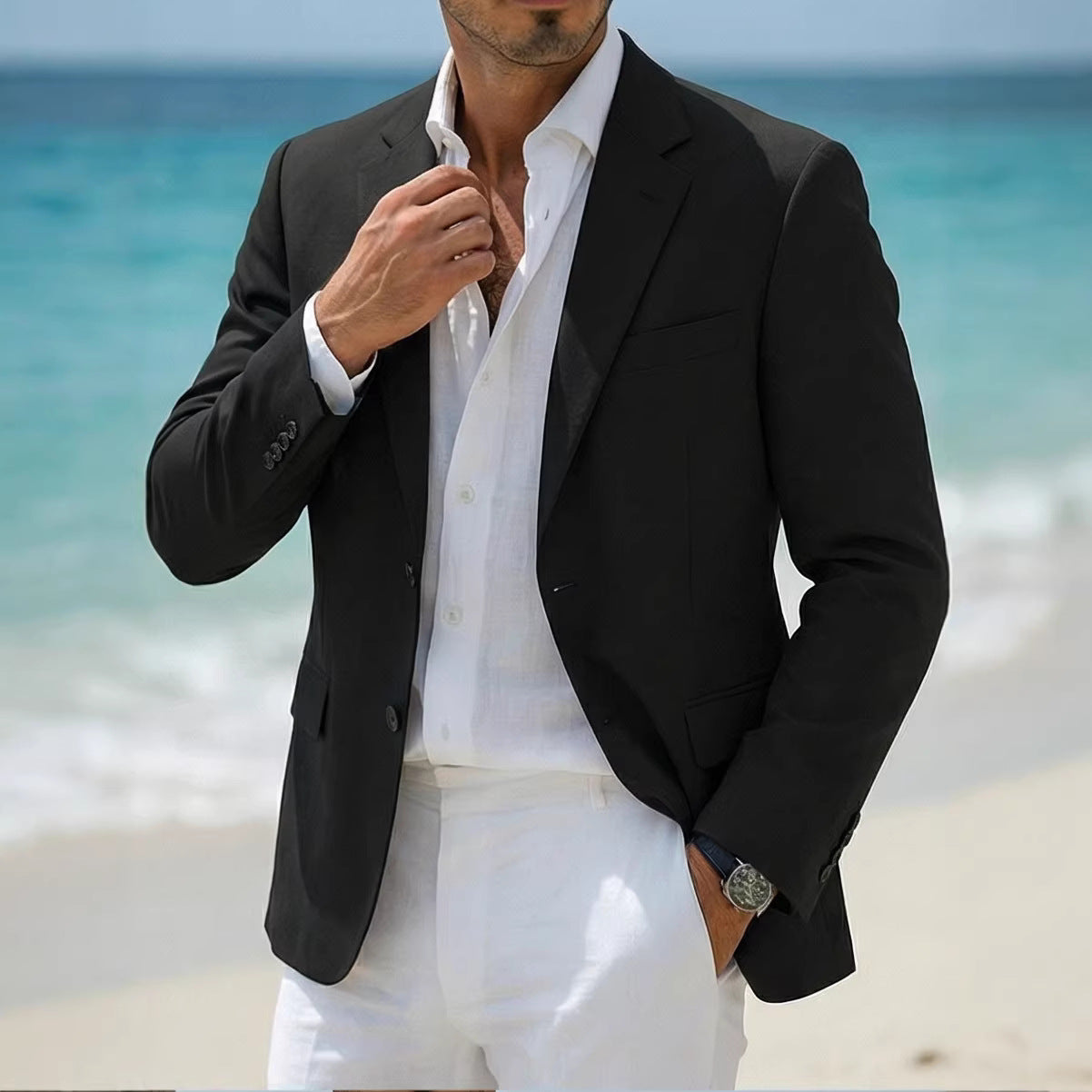 Black men's casual blazer from Golden Heir featuring a fashionable bad-boy style, suitable for modern casual and semi-formal wear.