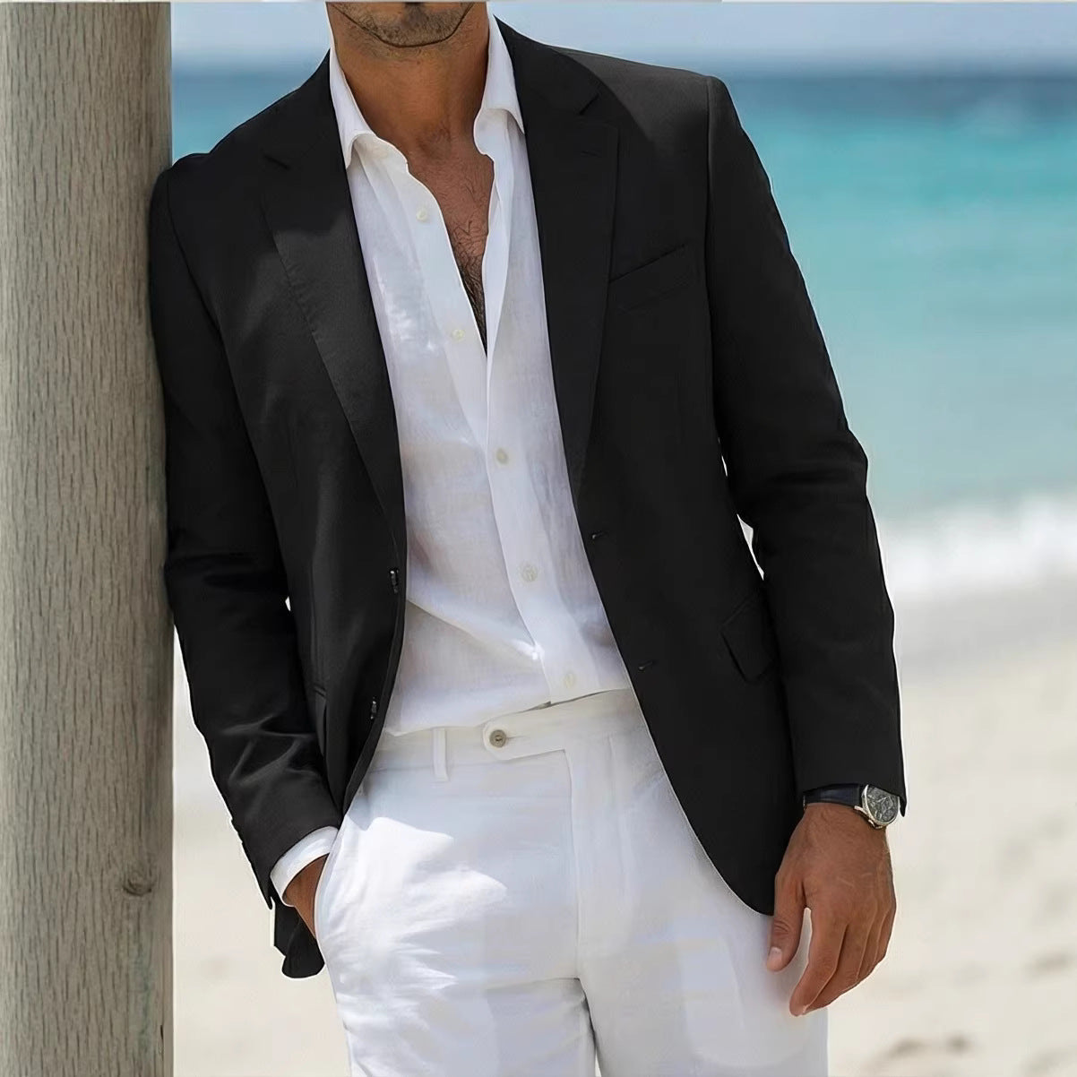 Black men's casual blazer by Golden Heir, stylish Bad-Boy fashion jacket with a modern fit and sleek design.