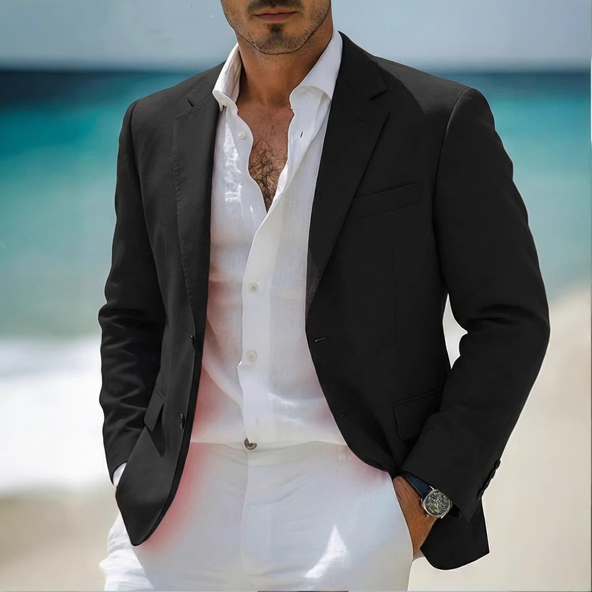 Black men's casual blazer from Golden Heir featuring a bad-boy style, perfect for fashionable streetwear looks.