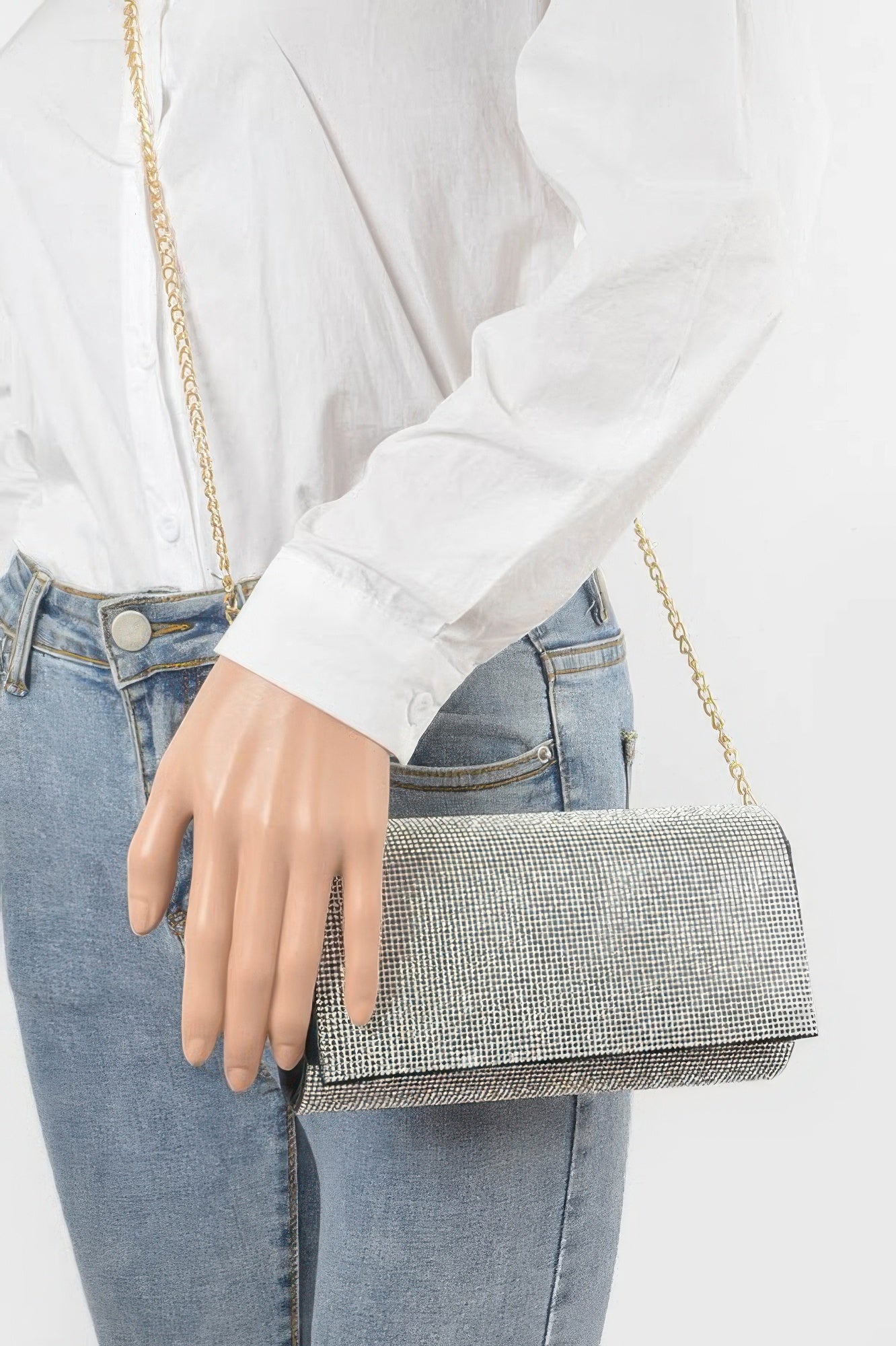 Golden Heir Rhinestone Party Clutch Bag in vibrant blue with sparkling embellishments, perfect for elegant evening events.