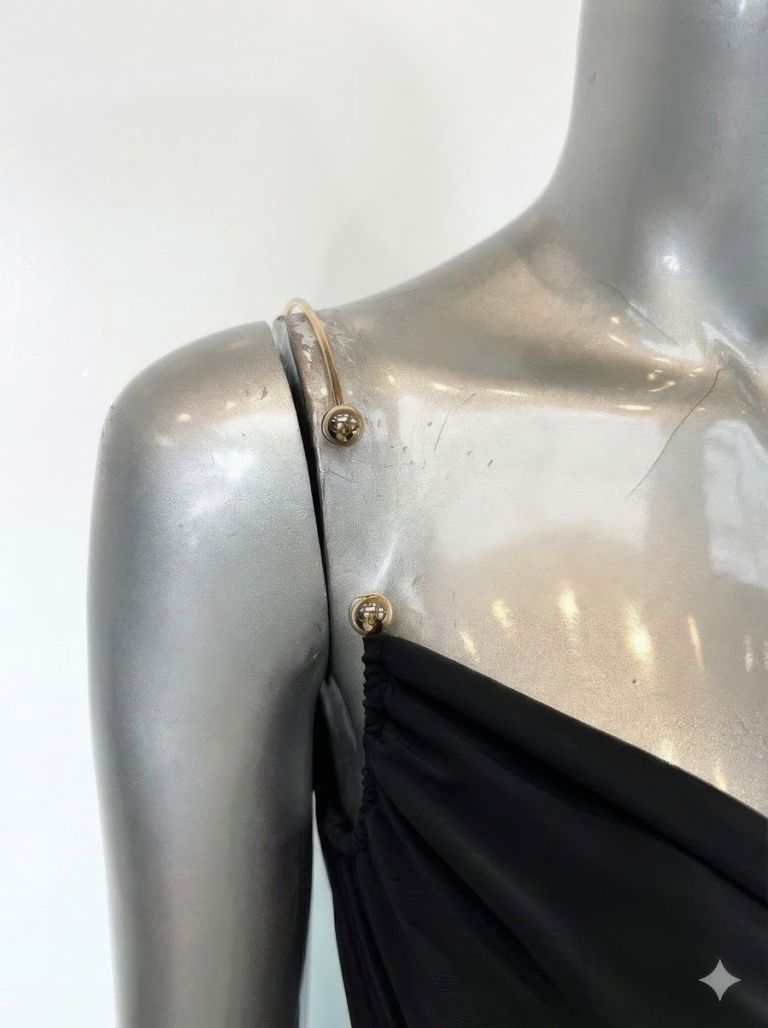 Golden Heir cowl neck chain detail midi bodycon dress, stylish gold-colored evening dress with fitted silhouette and elegant design.