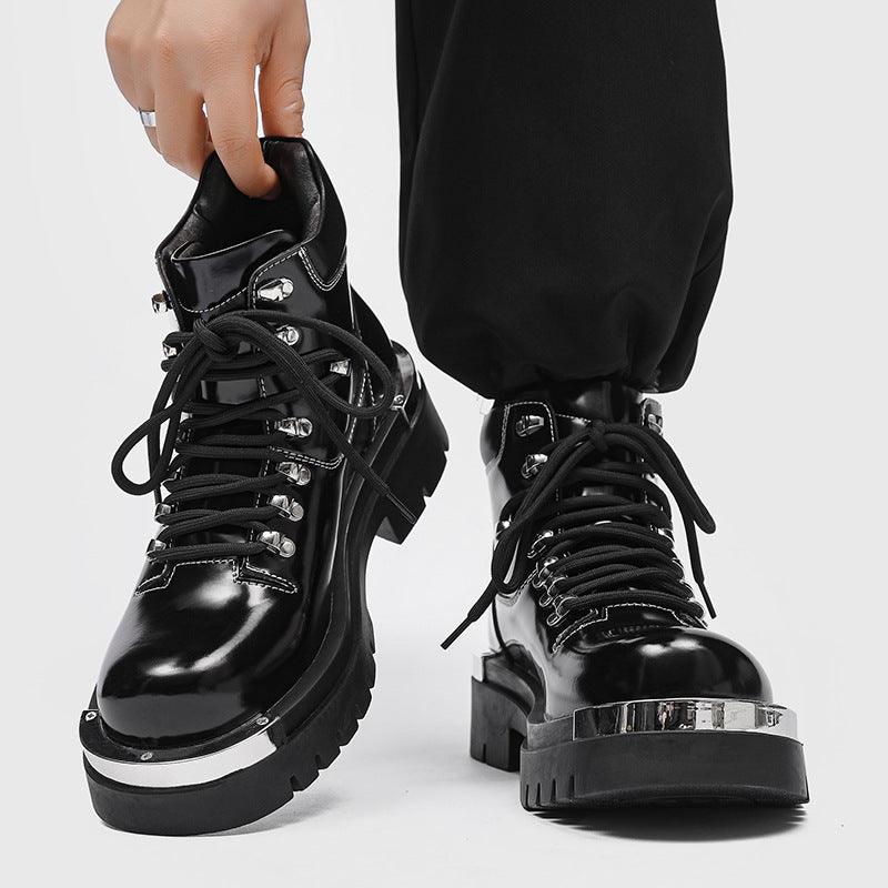 Black men's Golden Heir chunky-soled Dr Martens boots with versatile design and sturdy construction.