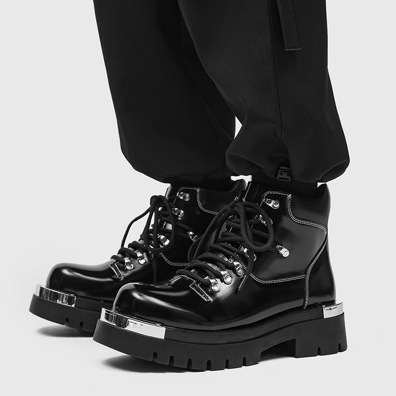 Black men's Golden Heir chunky-soled Dr Martens boots, versatile and stylish, with sturdy leather and thick rubber soles.